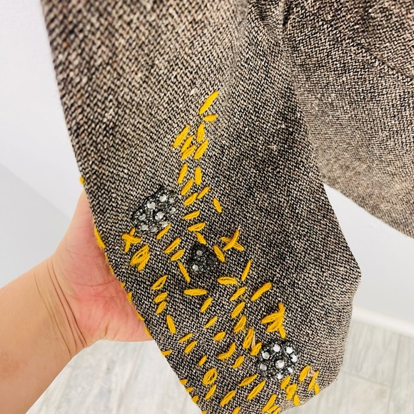 Spy Zone Exchange Wool Blend Brown Tan Velvet Embroidered Blazer Coat - Picture 5 of 12